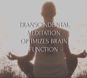 picture of person meditating with caption saying "transcendtal meditation optimizes brain function"